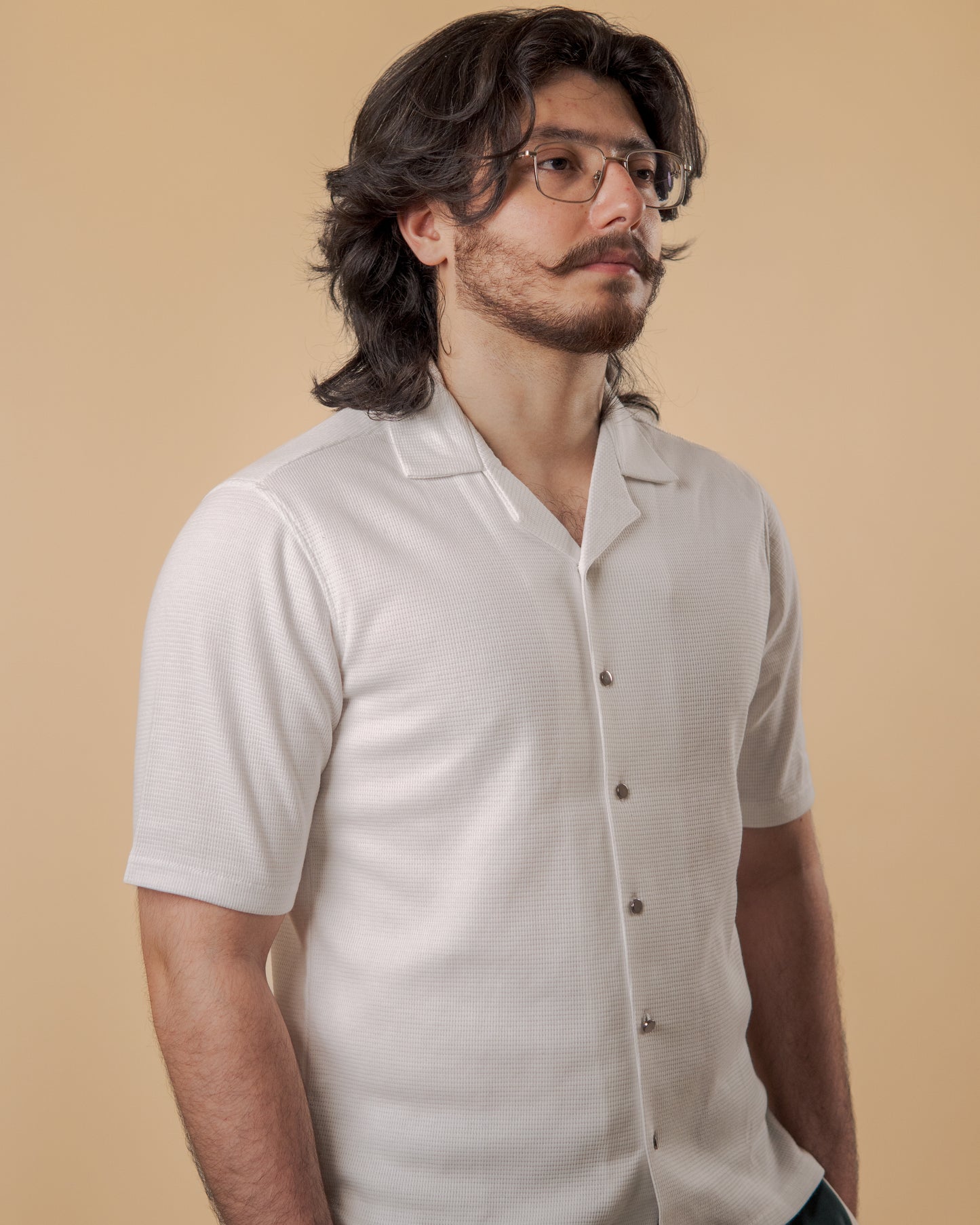 White Noir Waffle Knit Cuban Shirt