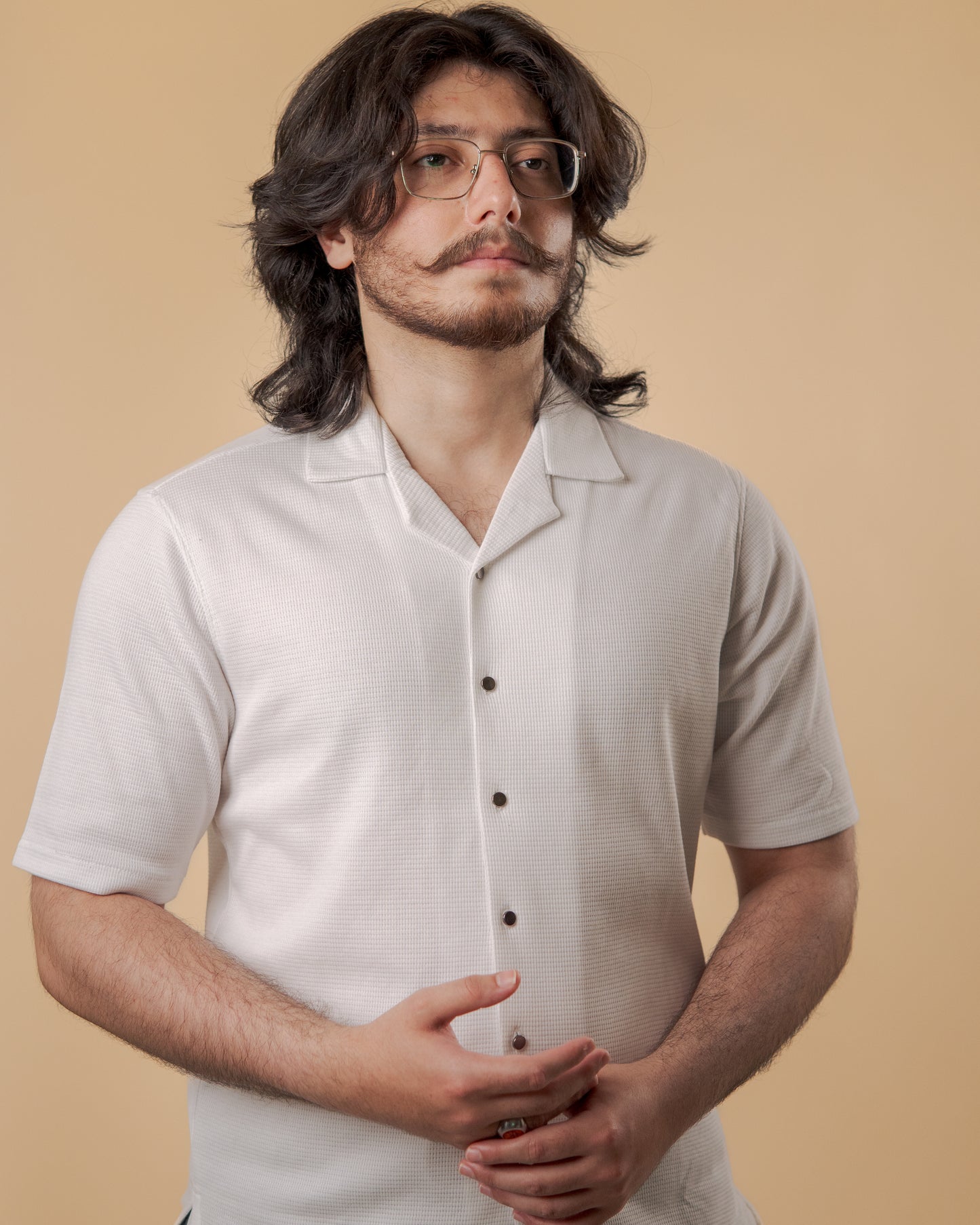White Noir Waffle Knit Cuban Shirt