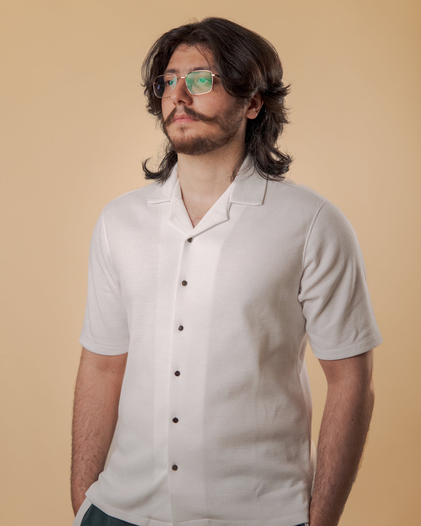 White Noir Waffle Knit Cuban Shirt