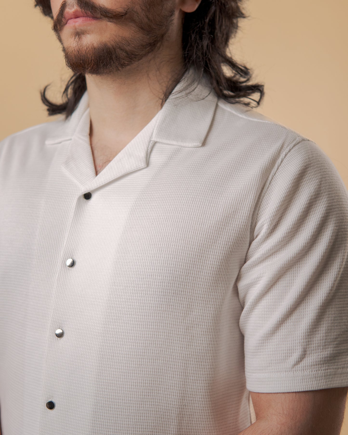 White Noir Waffle Knit Cuban Shirt