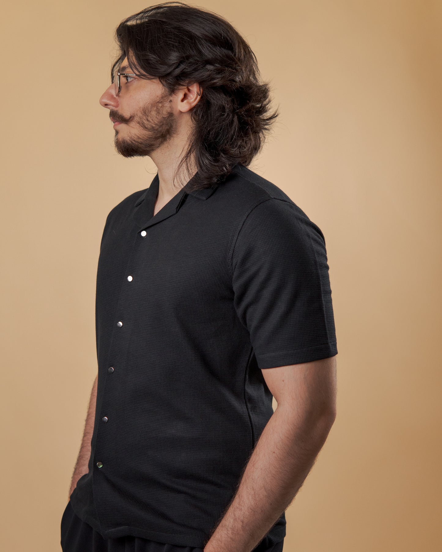 Blackout Noir Waffle Knit Cuban Shirt