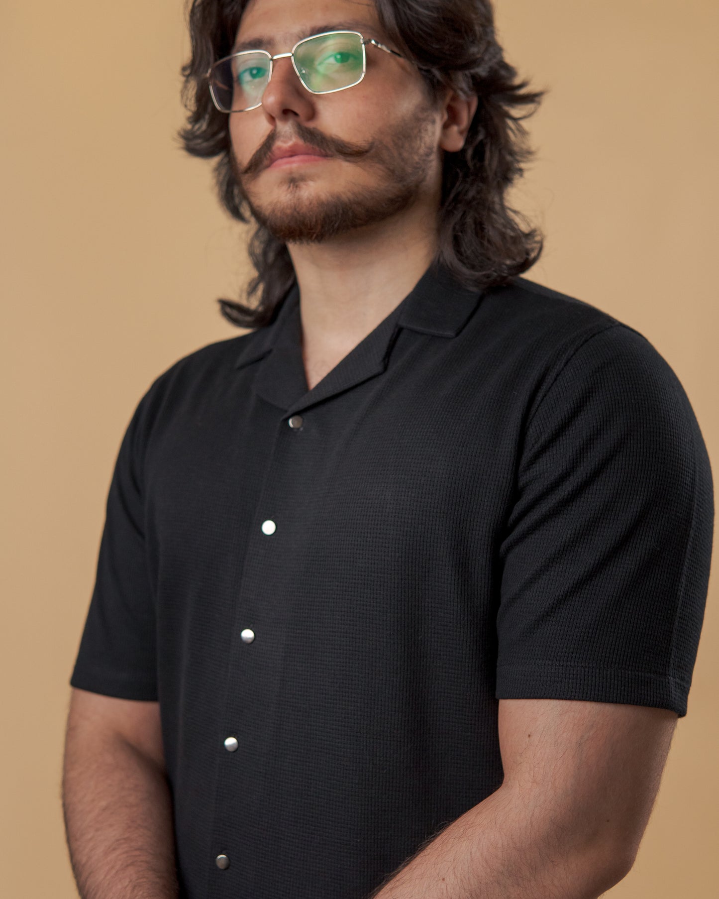 Blackout Noir Waffle Knit Cuban Shirt