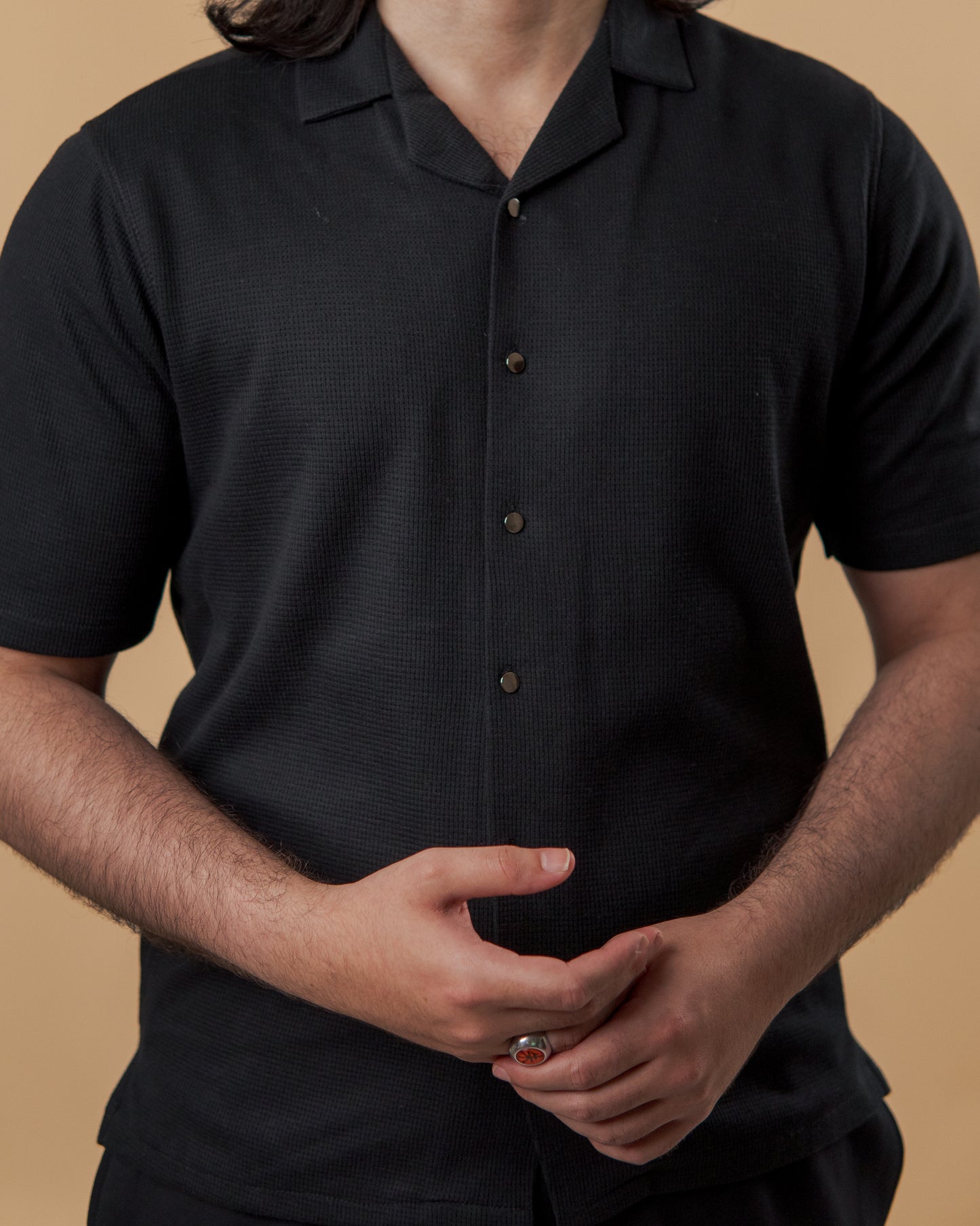 Blackout Noir Waffle Knit Cuban Shirt