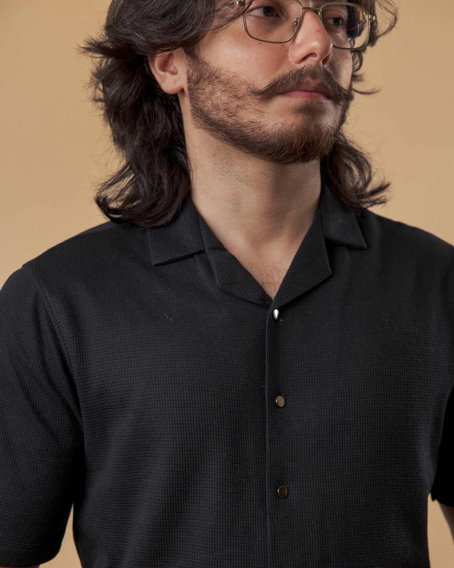 Blackout Noir Waffle Knit Cuban Shirt