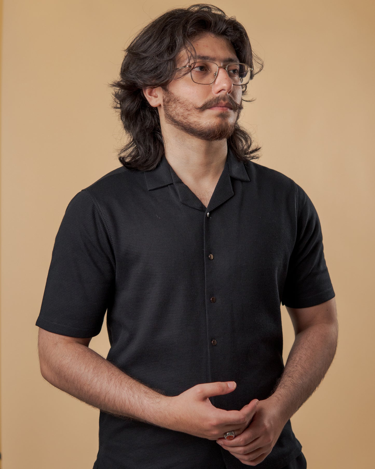 Blackout Noir Waffle Knit Cuban Shirt