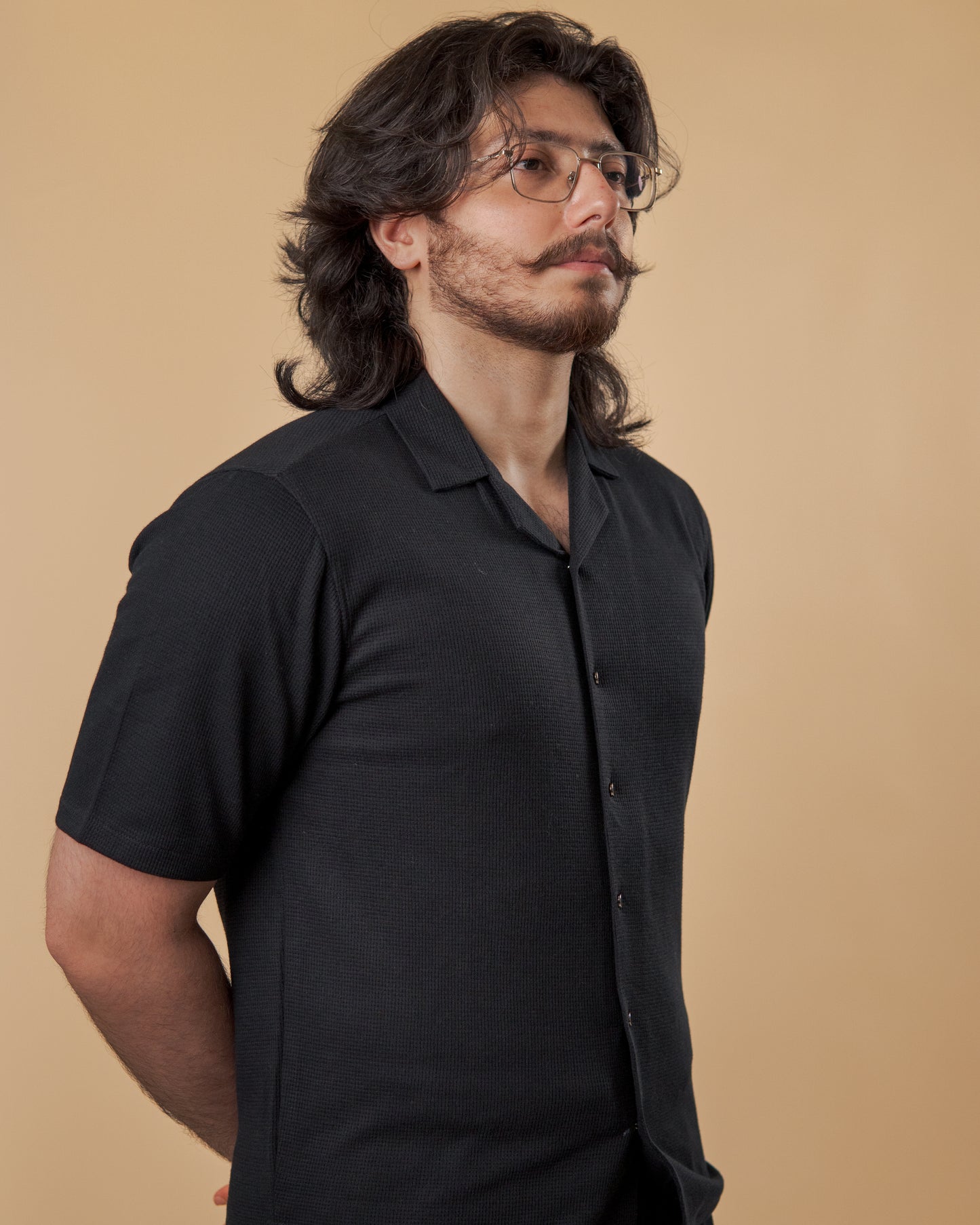 Blackout Noir Waffle Knit Cuban Shirt