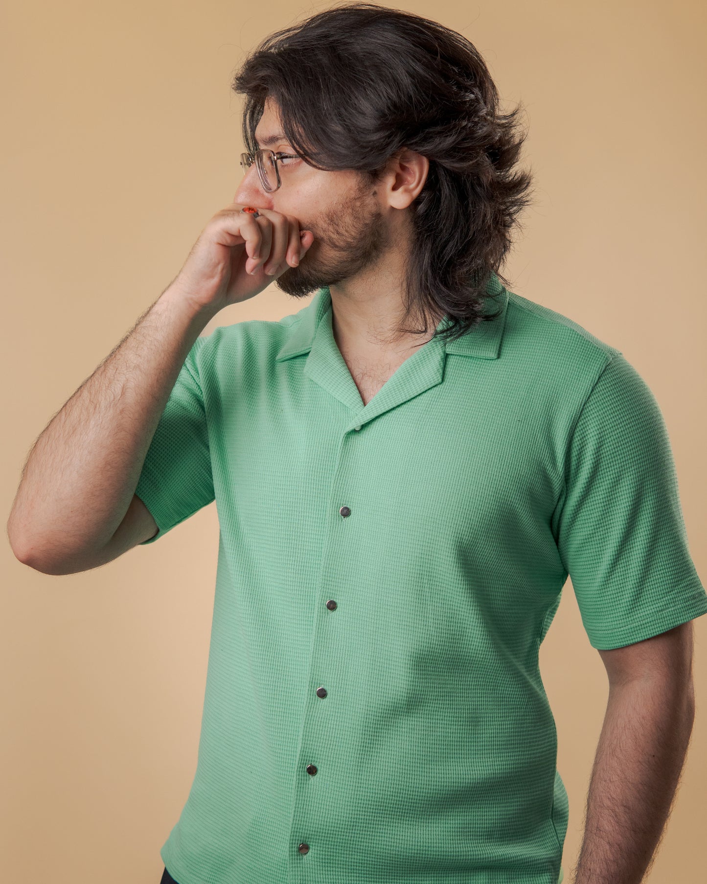 Mist Noir Waffle Knit Cuban Shirt