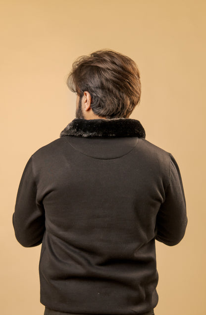 Midnight Fur Collared Sweatshirt