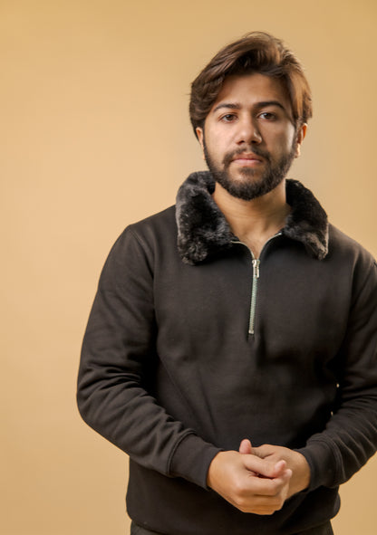 Midnight Fur Collared Sweatshirt