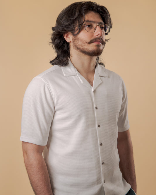 White Noir Waffle Knit Cuban Shirt