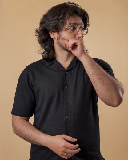 Blackout Noir Waffle Knit Cuban Shirt