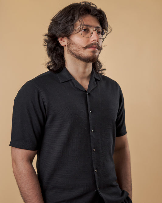 Blackout Noir Waffle Knit Cuban Shirt