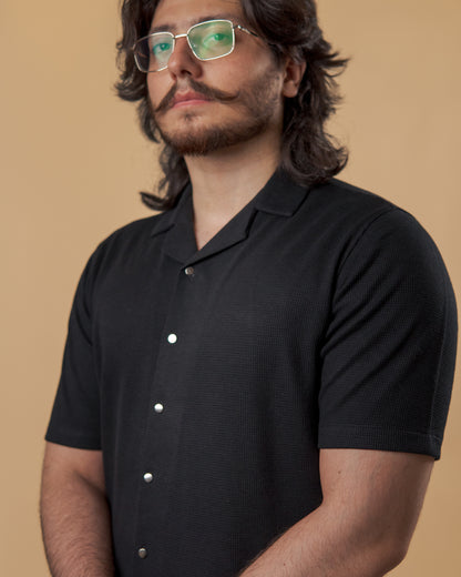 Blackout Noir Waffle Knit Cuban Shirt