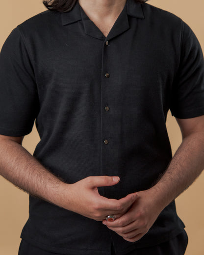 Blackout Noir Waffle Knit Cuban Shirt